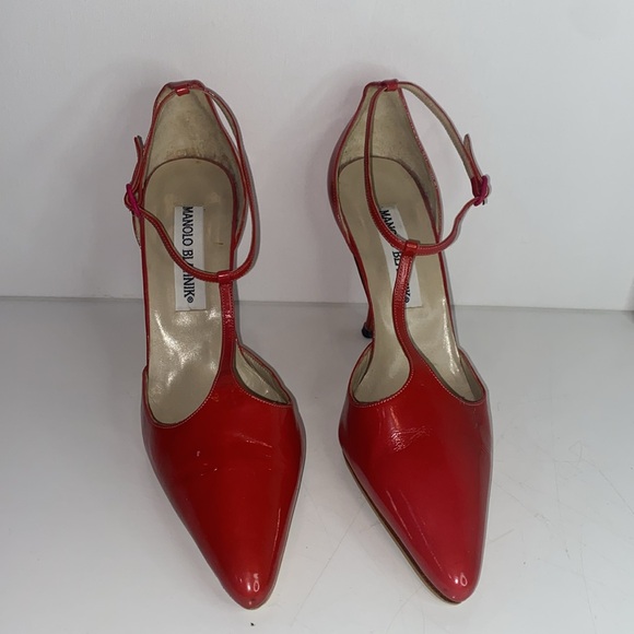 Manolo Blahnik Red Patent Leather T-Strap Heels VGUC Size 36 - Picture 4 of 15